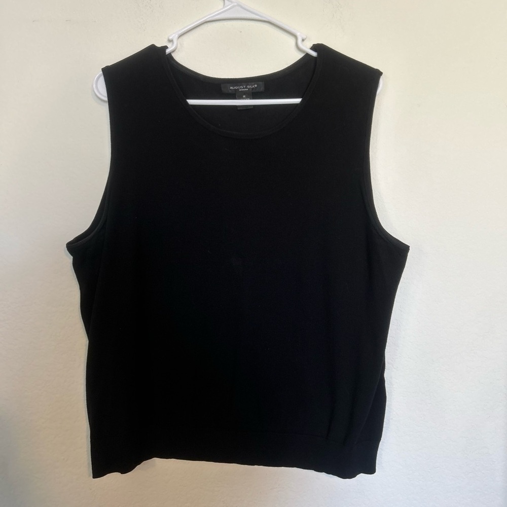 August Silk Womens Top 1X Silk Blend Black Sleeveless Pullover Knit Tank Sweater